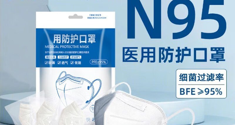 【京东第三方】N95型医用口罩一次性防护医用口罩防尘透气 成人-独立包装50片（包装混发）当前售价